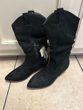 Black Suede Mid-Calf Western Boots - Women's Size 7 universal threads